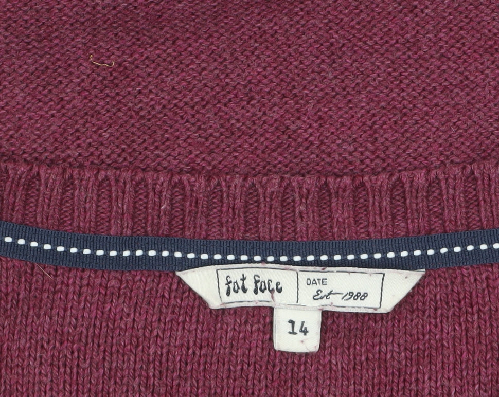 FatFace Women Red Cable Knit Long Sleeve Tunic Jumper Size 14