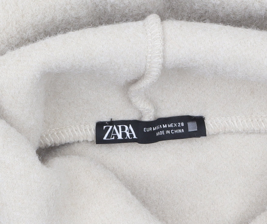 ZARA Women Beige Wool Blend Roll Neck Shift Dress Size 10