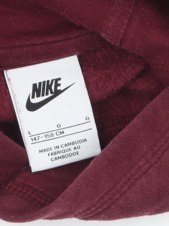 Nike Boys Maroon Pullover Hoodie Large 147-158cm Cotton Casual Sweatshirt