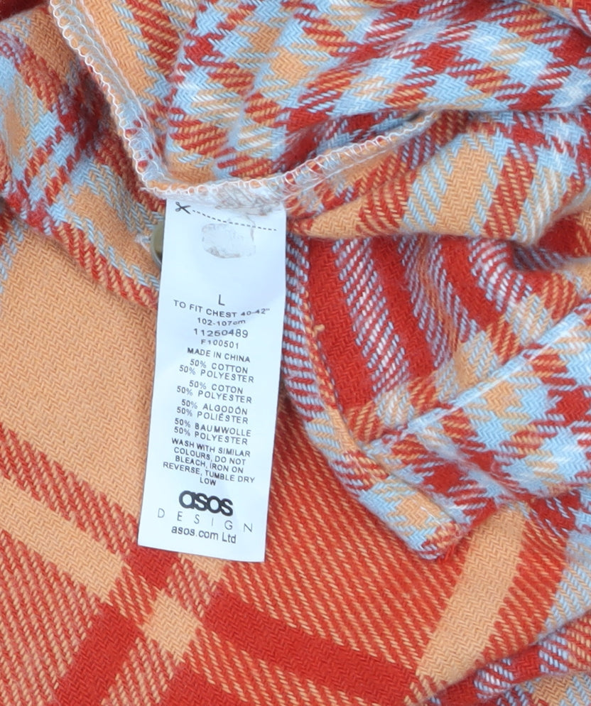 ASOS DESIGN Women's Orange Plaid Flannel Jacket L Regular Fit