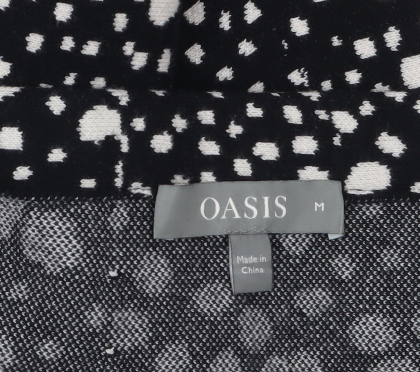 Oasis Women’s Black Animal Print A-Line Stretch Short Skirt M