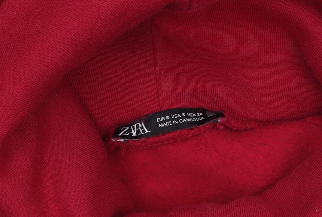 ZARA Womens Red Long Sleeve High Neck Pullover Sweatshirt Size S