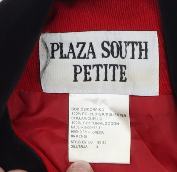 Plaza South Petite Red Pea Coat Jacket Women Size 8 Buttoned Classic