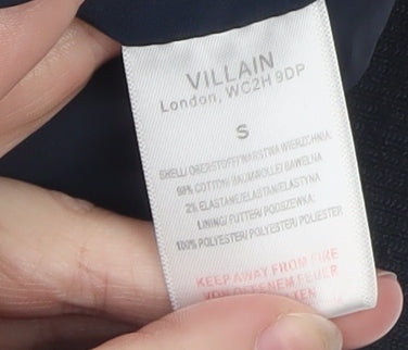 Villain Men's Blue Biker Jacket Size S Cotton Twill Collared Zip