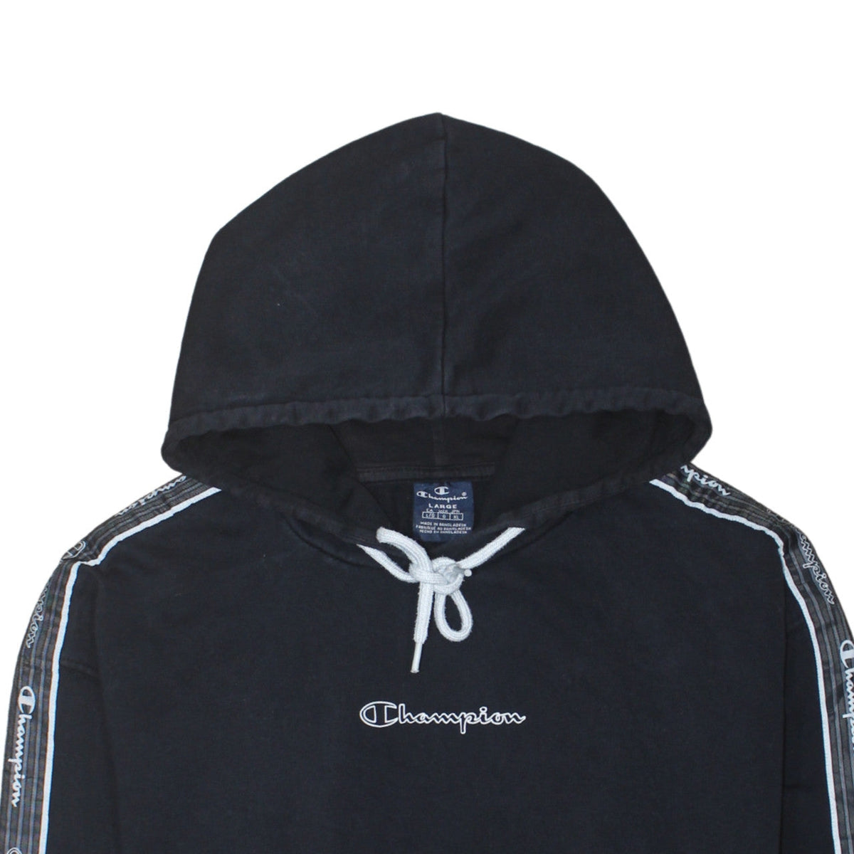 Champion Men's Black Large Pullover Hoodie with Logo Trim
