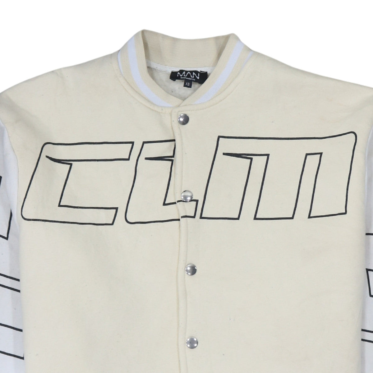 boohooMAN Men's Beige XS Varsity Jacket Graphic Bear Design
