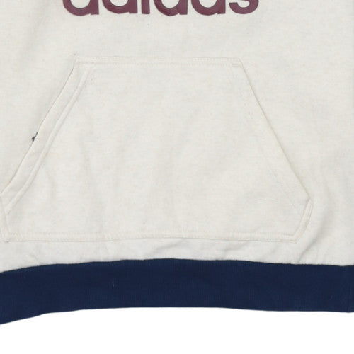 Adidas Boys Beige & Navy Pullover Hoodie Size 13-14 Years Cotton Blend