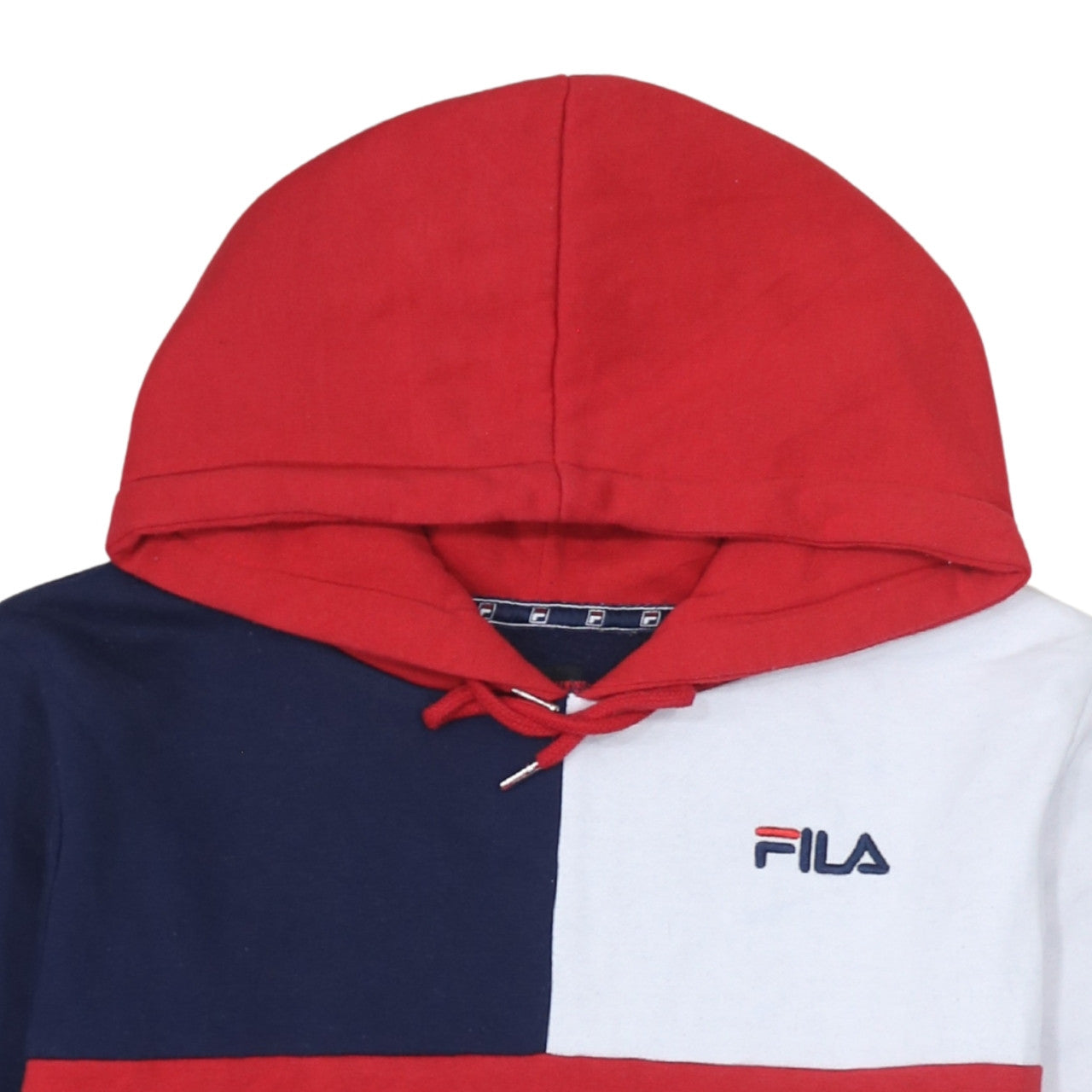 Fila Women Red Navy White Colourblock Cropped Hoodie Size L