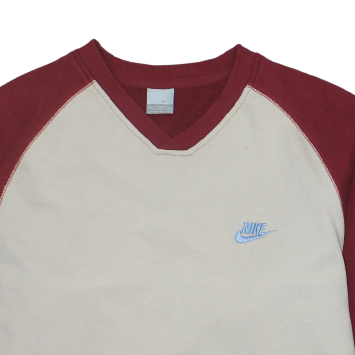 Nike Men's Beige & Red V-Neck Sweatshirt XL Pullover Embroidered Logo