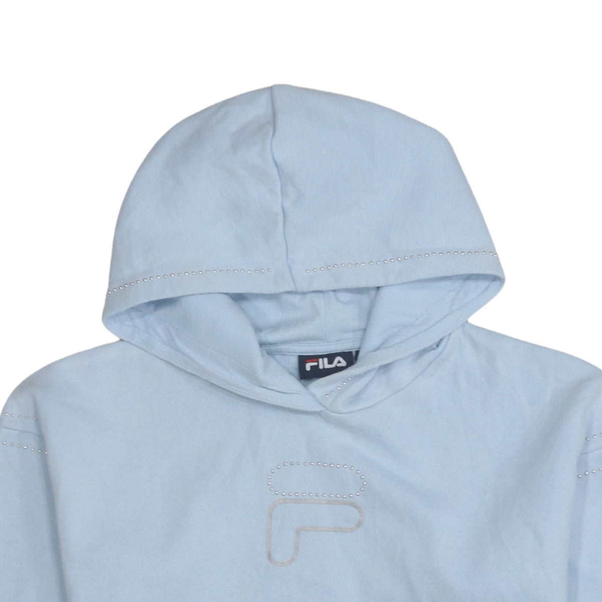 Fila Womens Light Blue Small Pullover Hoodie Rhinestone Logo Casual