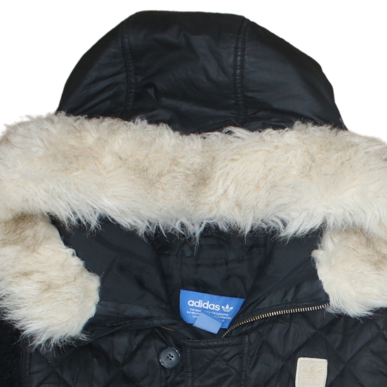 Adidas Womens Black Faux Fur Hooded Quilted Bomber Jacket Size 8