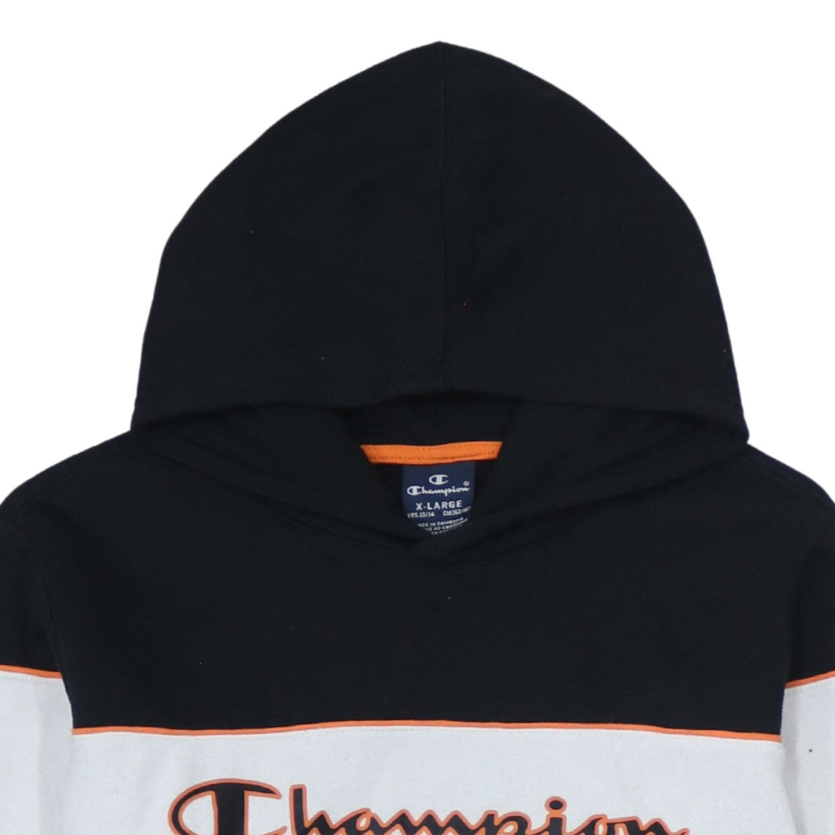 Champion Boys Black Orange Colourblock Pullover Hoodie Size 13-14 Years