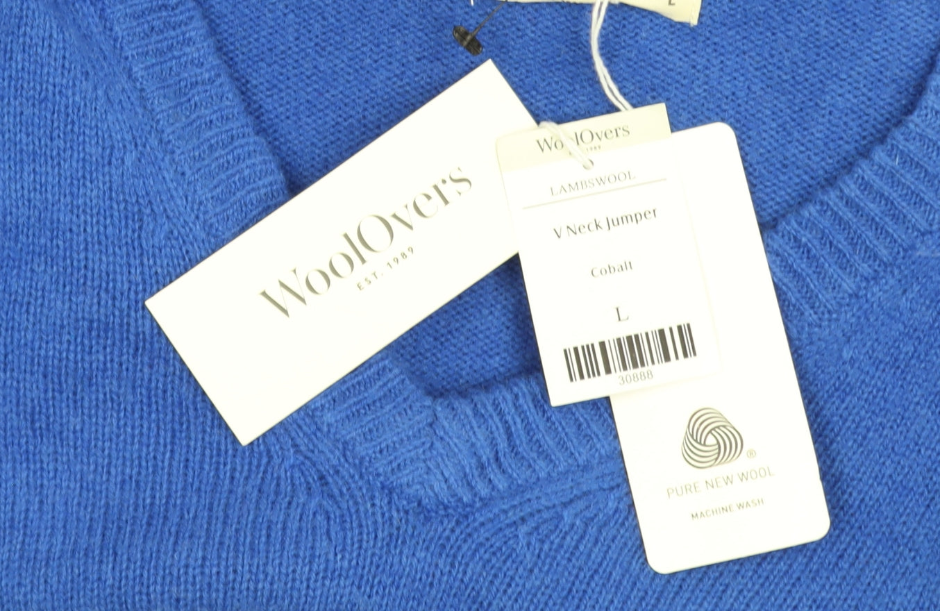 WoolOvers Men’s Blue V-Neck Lambswool Jumper L