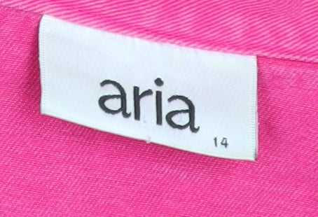 Aria Womens Pink Lyocell Collared Button Blouse Size 14