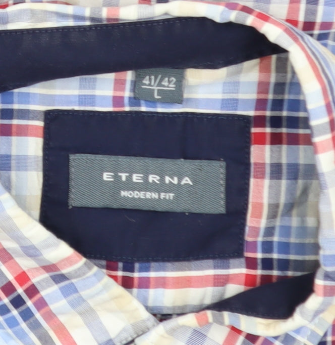 Eterna Men's Multicoloured Check Short Sleeve Button-Up Shirt L