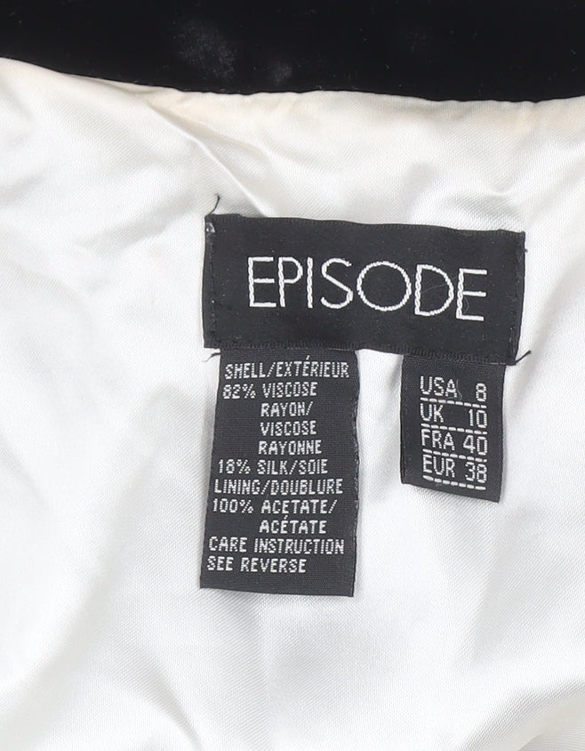 Episode Women's Black Velvet Shrug Size 10 Silk Blend Lined Formal