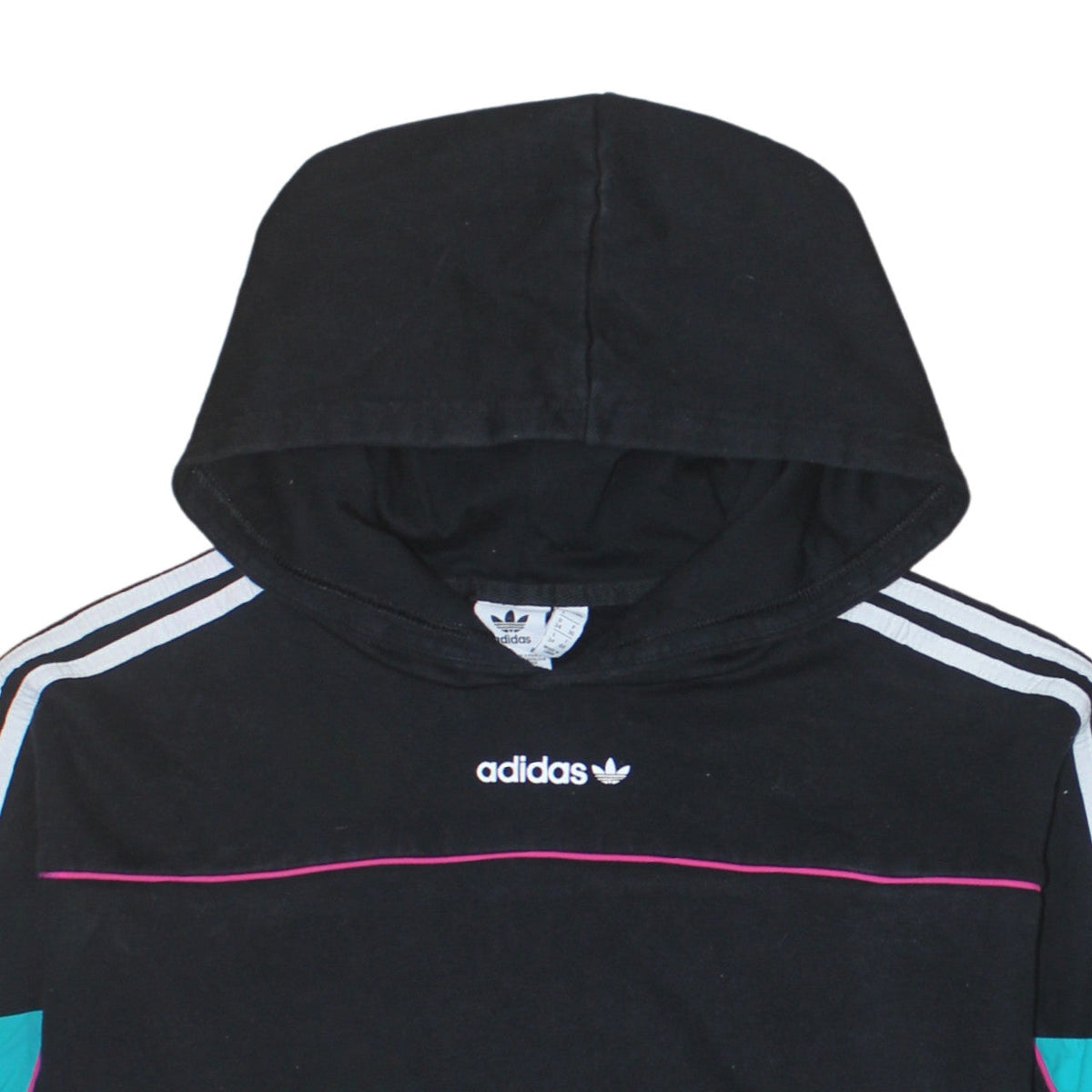 Adidas Women Black Multicoloured Hoodie Size 8 Pullover Logo Hooded