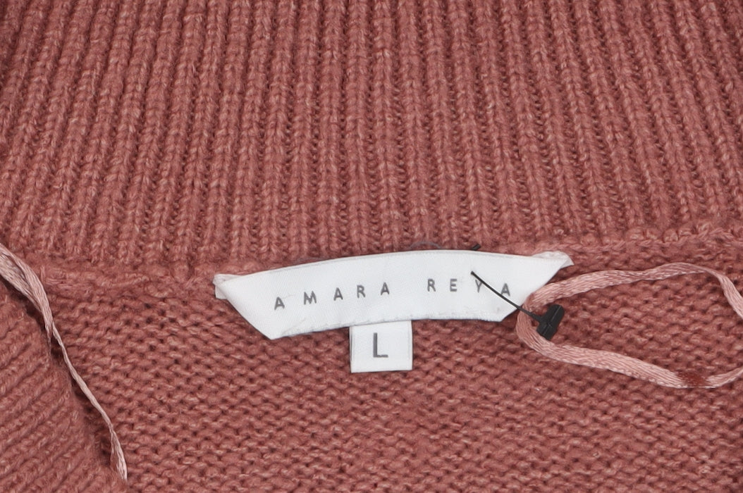 Amara Reya Womens Pink V-Neck Knit Pullover Jumper Size L