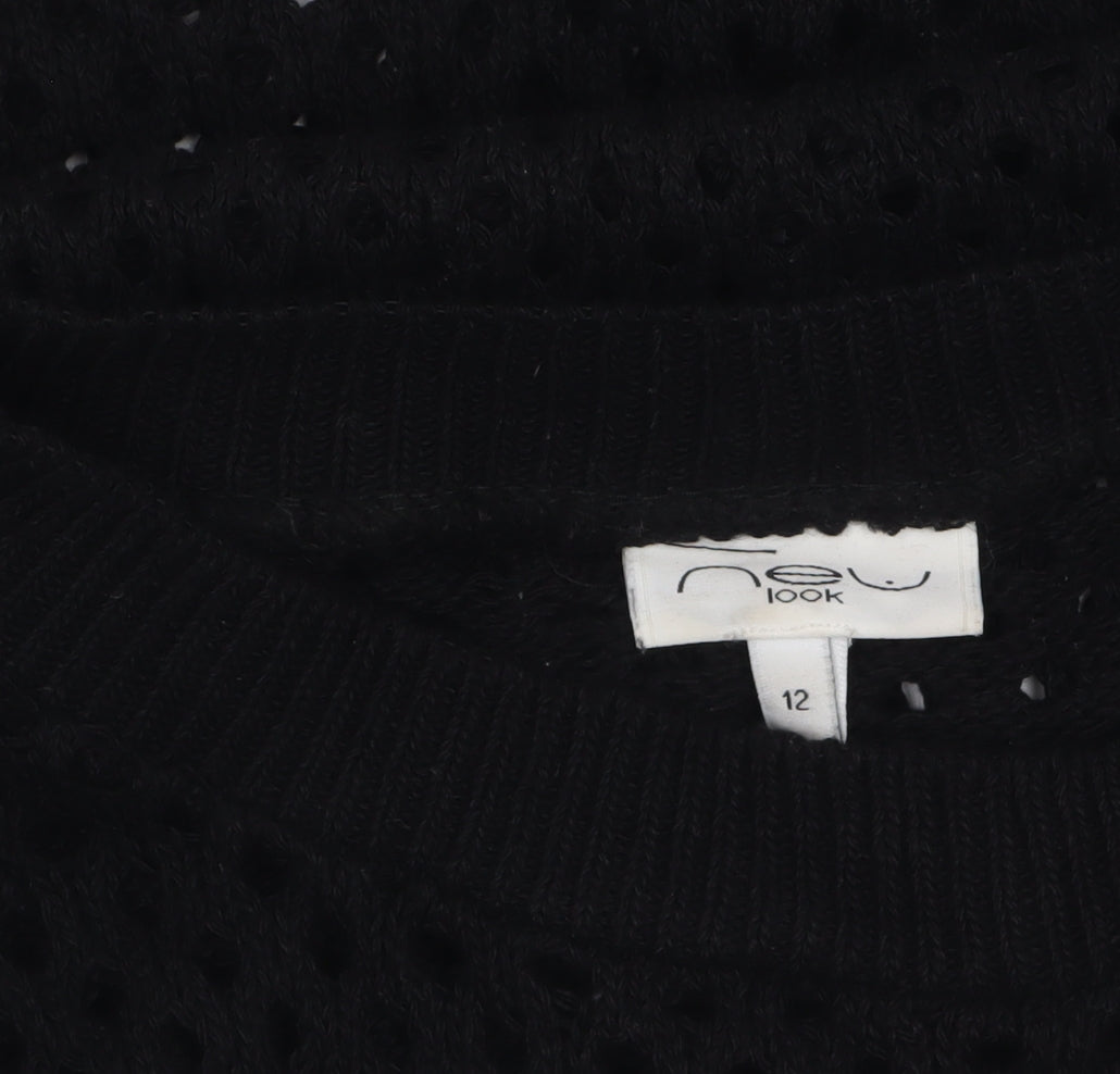 New Look Women’s Black Open-Knit Cotton Blend Jumper Size 12