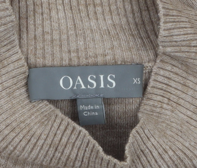 Oasis Women Beige Mock Neck Button Detail Knit Jumper XS