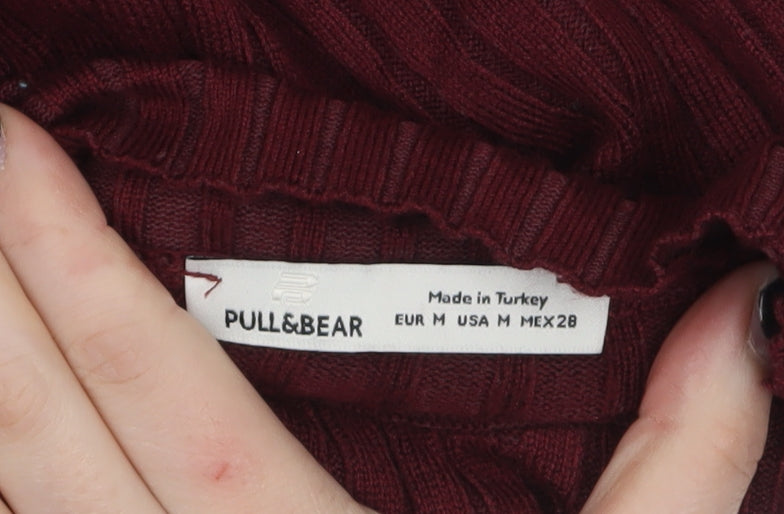 Pull&Bear Women Red Roll Neck Ribbed Knit Jumper Size 12