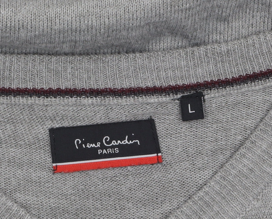 Pierre Cardin Men's Grey Acrylic V-Neck Jumper Size L