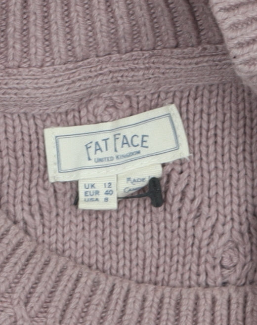 FatFace Women Pink Cable-Knit Wool Cotton Jumper UK 12