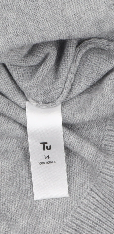 Tu Women Grey Acrylic V-Neck 3/4 Sleeve Pullover Jumper Size 14