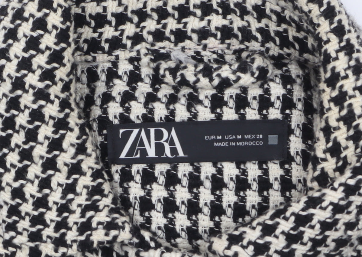 ZARA Women Black White Tweed Houndstooth Jacket Size 12