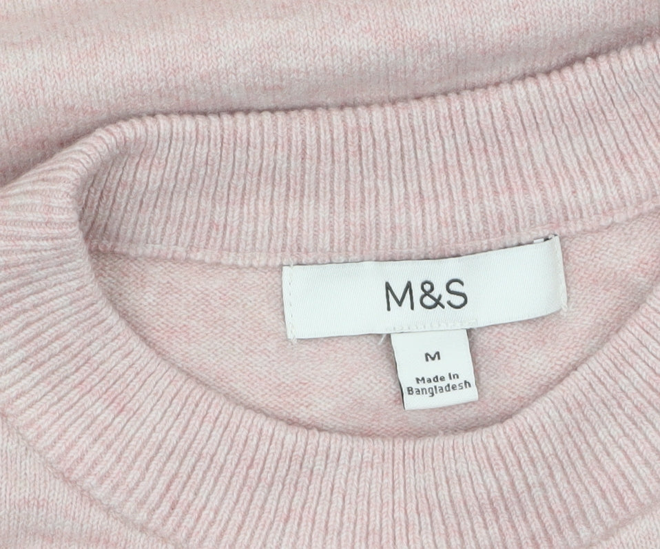 Marks & Spencer Women Pink Crew Neck Long Sleeve Knit Jumper M