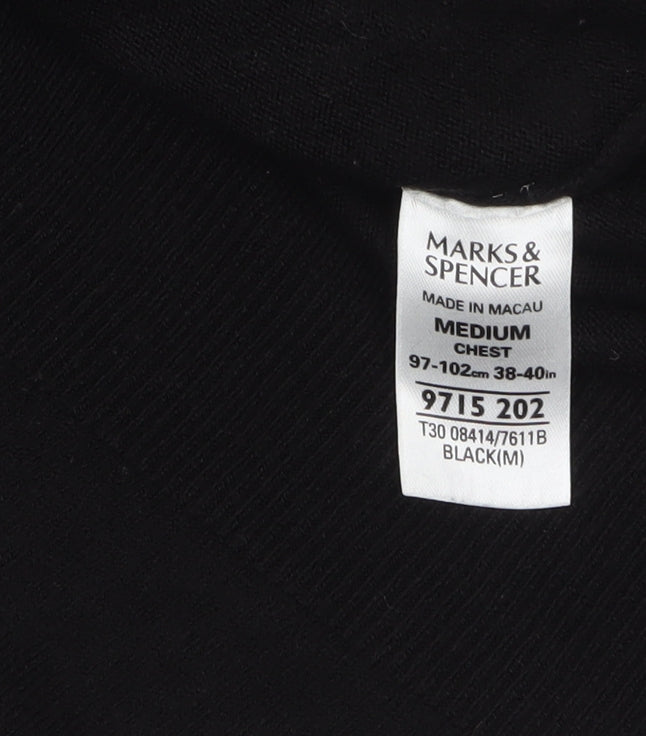 Marks & Spencer Men's Black V-Neck Acrylic Jumper Medium Regular Fit