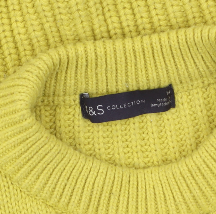 Marks and Spencer Women's Yellow Cable Knit High Neck Jumper Size 14