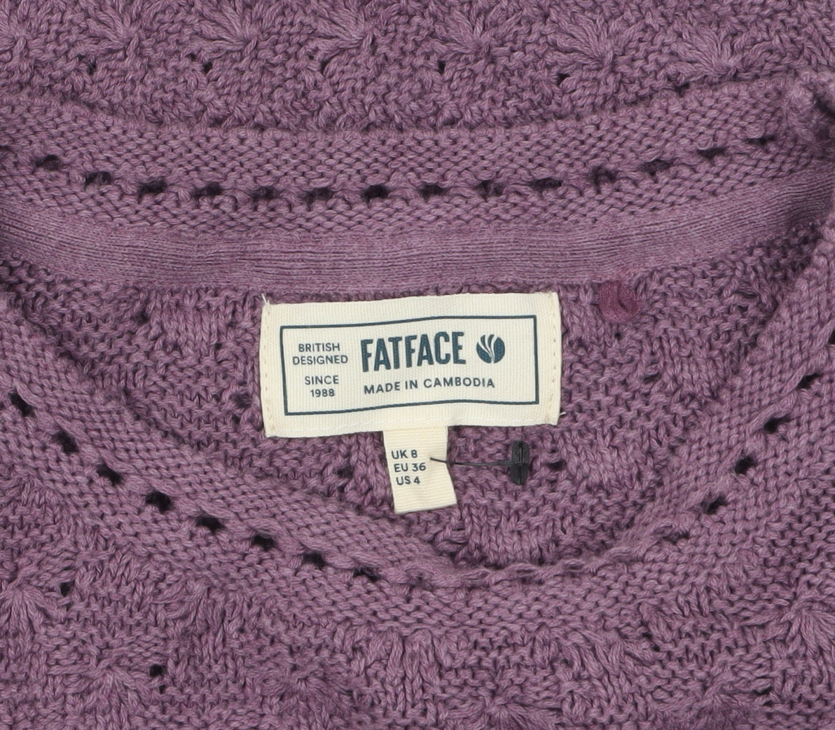 FatFace Women's Purple Cotton Open-Knit Jumper Size 8