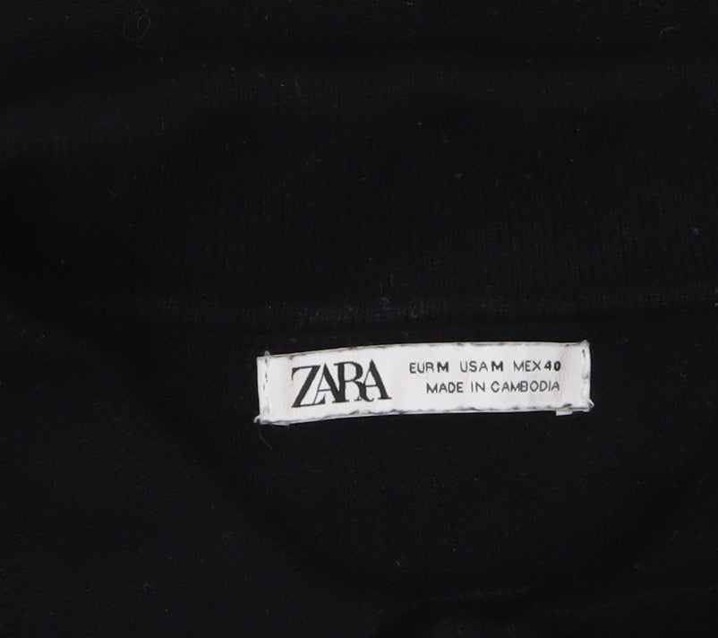 Zara Women Black Collared Long Sleeve Henley Jumper Size 12