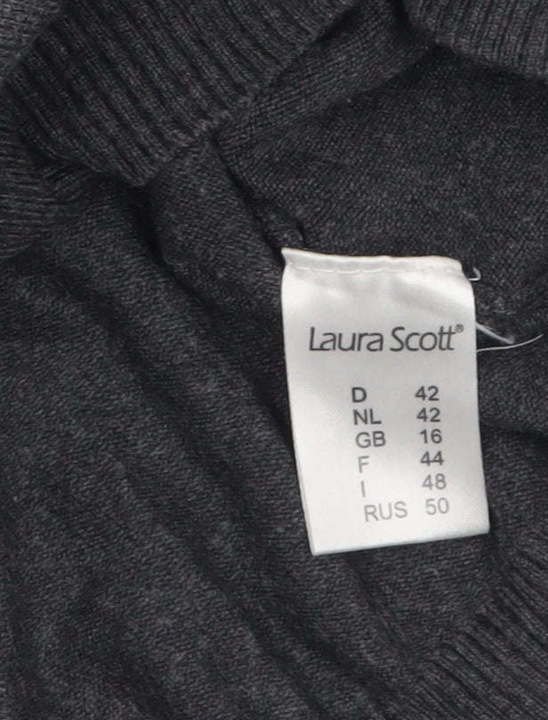 Laura Scott Women's Grey Roll Neck Long Sleeve Knit Jumper Size 16