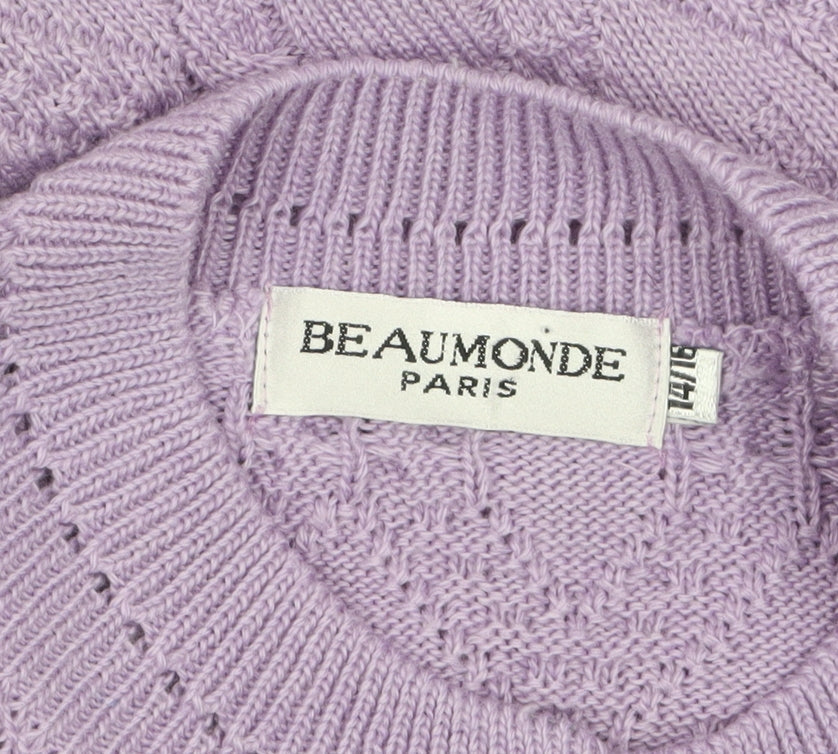 Beaumonde Paris Womens Purple Cable-Knit Cardigan L