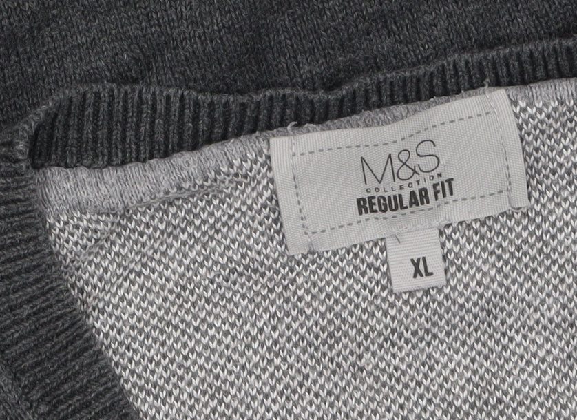 Marks & Spencer Men's Grey XL V-Neck Cotton Jumper Regular Fit