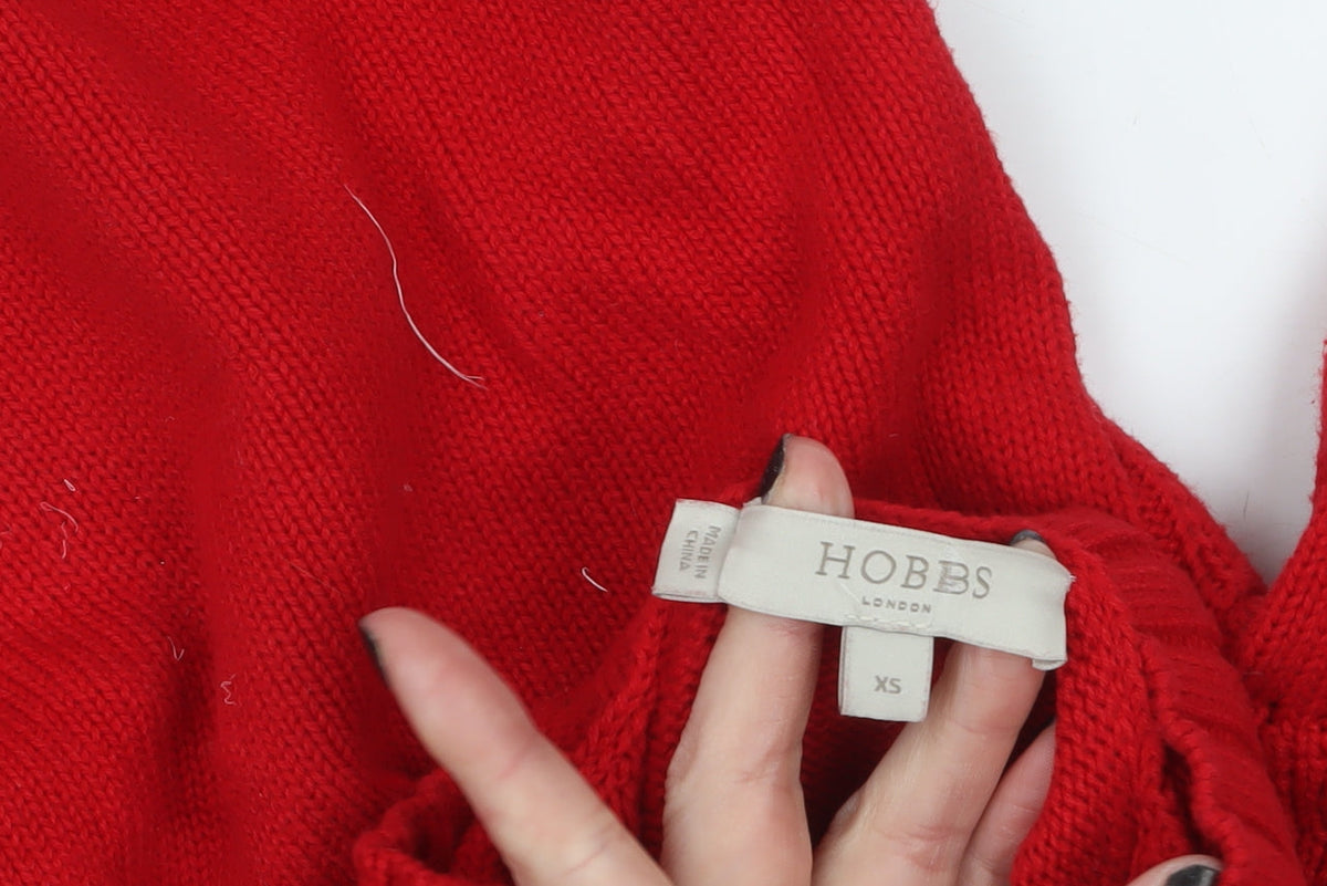 Hobbs Women Red High Neck Button Detail Cotton Jumper XS