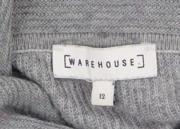 Warehouse Women Grey Roll Neck Long Sleeve Knit Jumper Size 12