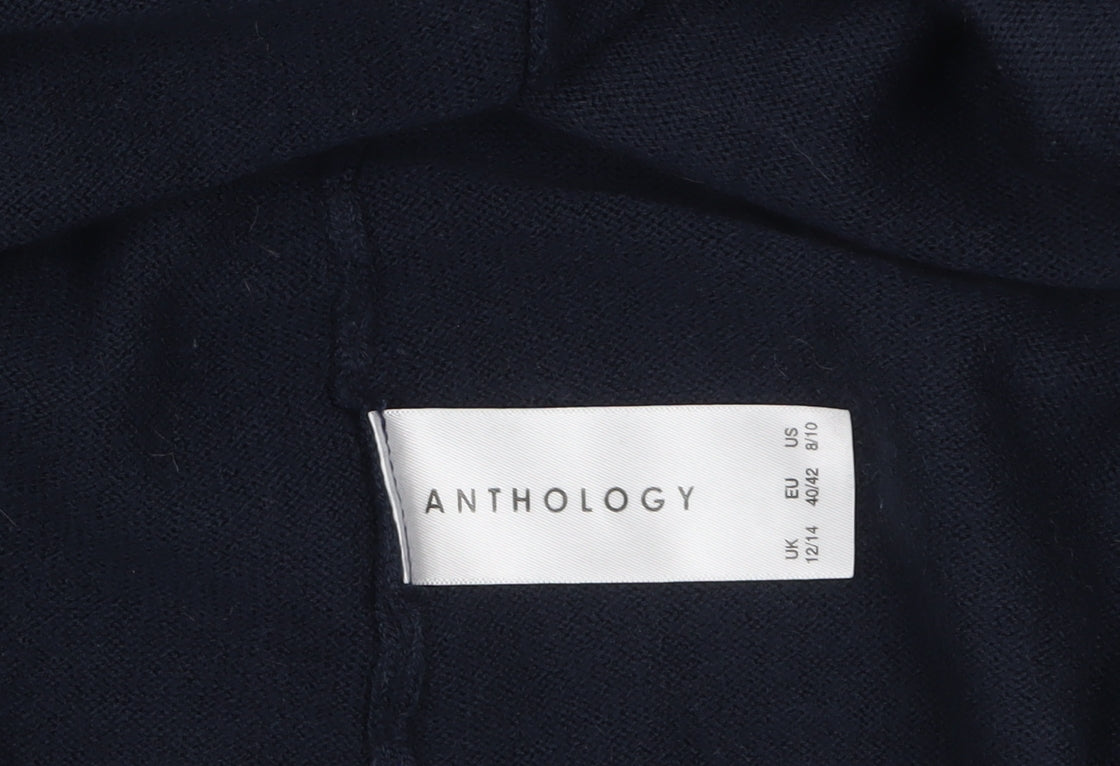 Anthology Women's Navy Cardigan Size 12/14 Acrylic Knit Lace Trim
