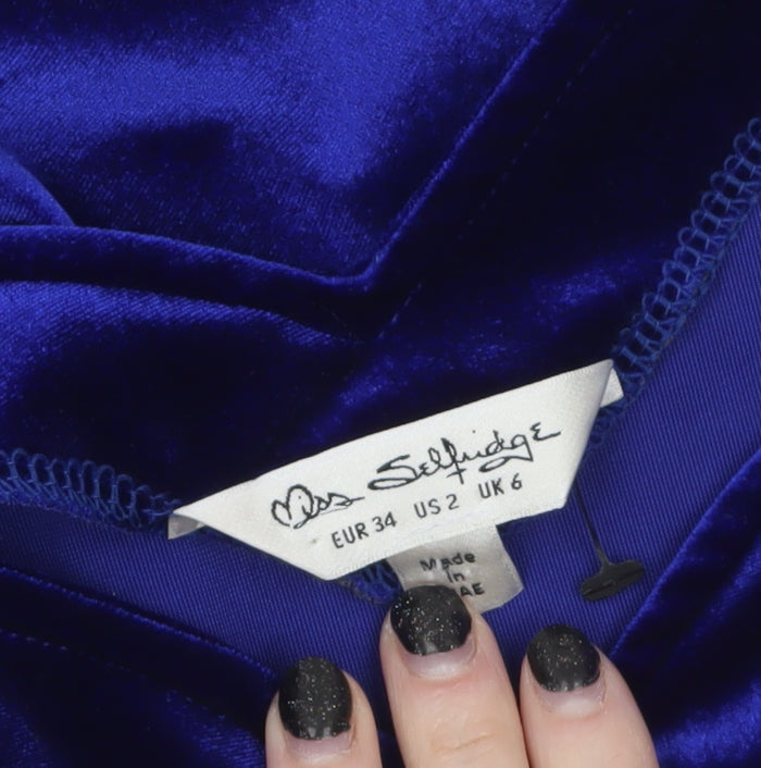 Miss Selfridge Women’s Blue Velvet Off Shoulder Bodycon Dress Size 6