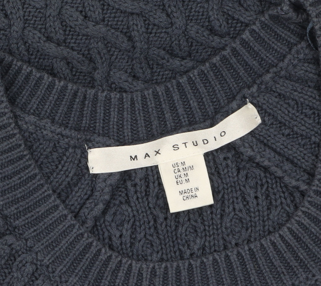 Max Studio Women Blue Cable-Knit Jumper Medium Cotton Blend
