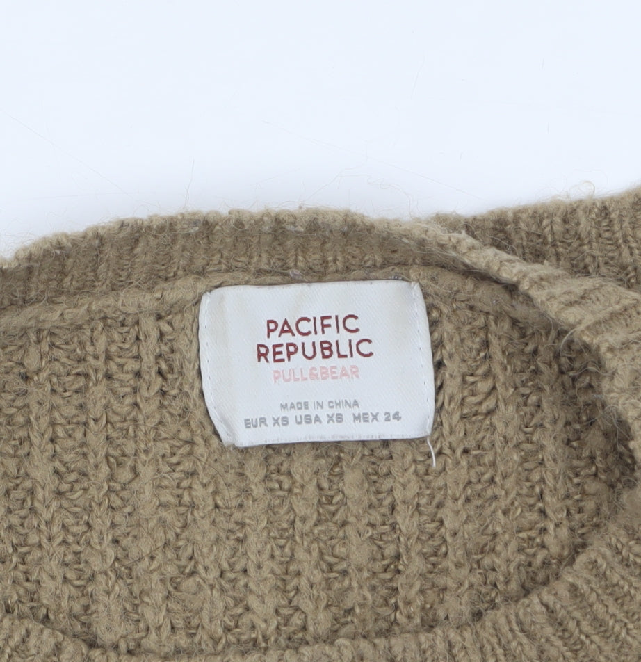 Pull & Bear Women Beige Chunky-Knit Relaxed Pullover Jumper XS