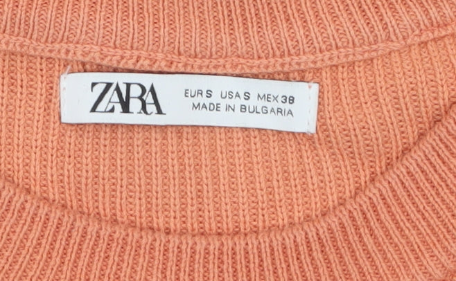 Zara Men’s Orange Ribbed Knit Cotton Crew Neck T-Shirt Size S
