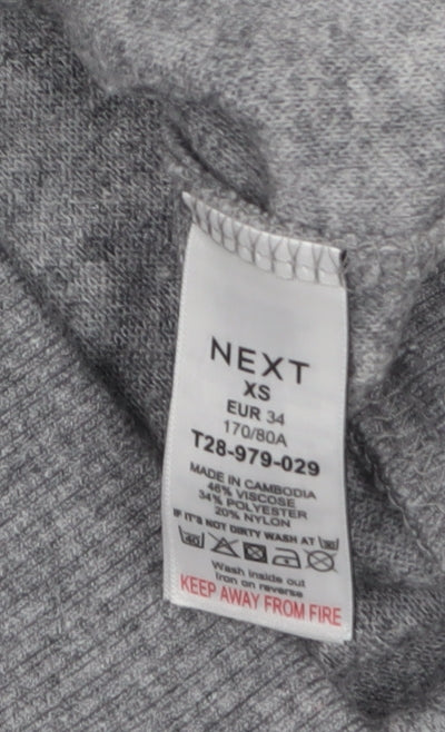 Next Womens Grey XS High Neck Button Detail Knit Jumper