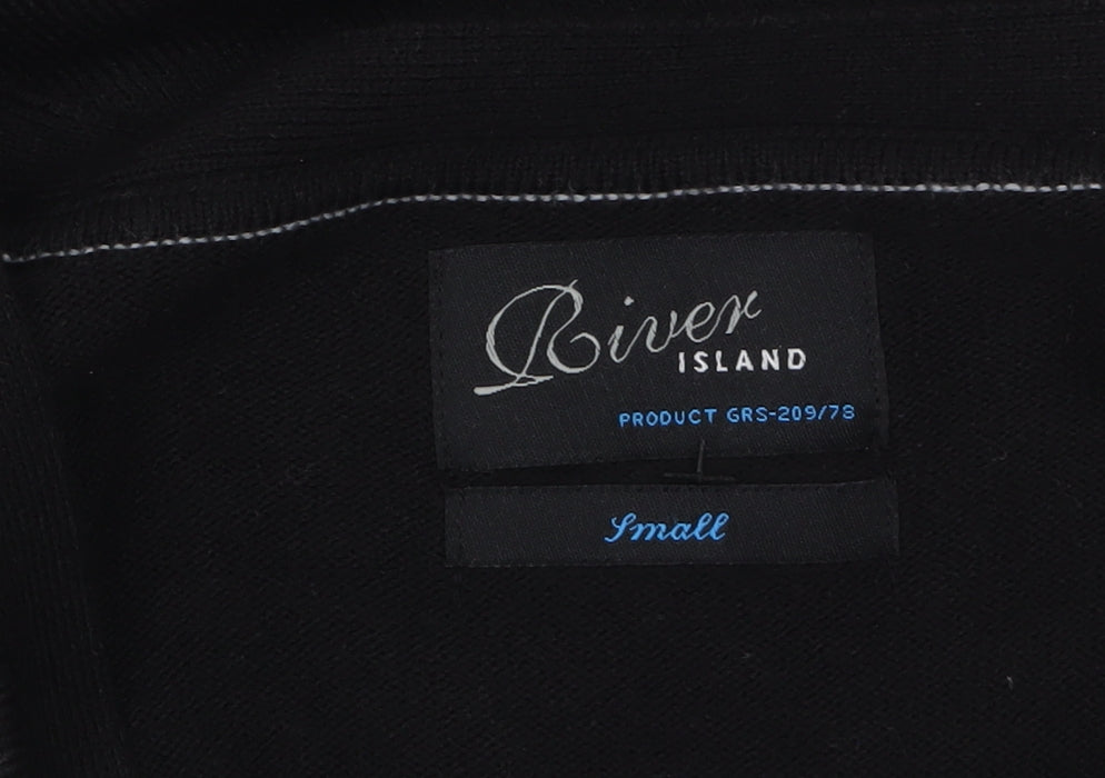 River Island Men's Black V-Neck Button Cardigan Small