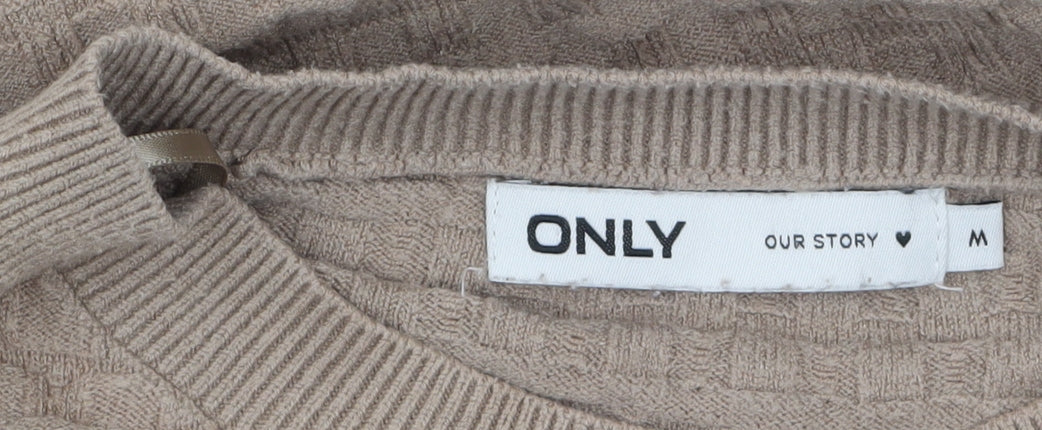 ONLY Women Beige Knit Pullover Jumper M Long Sleeve Crew Neck
