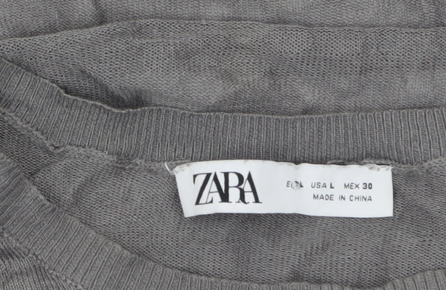 Zara Women's Grey Basic Short Sleeve Cotton Blend T-Shirt L
