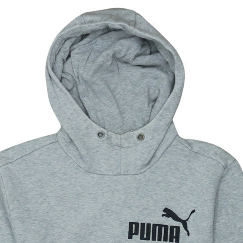 Puma Mens Grey Pullover Hoodie Small Logo Fleece Sweatshirt