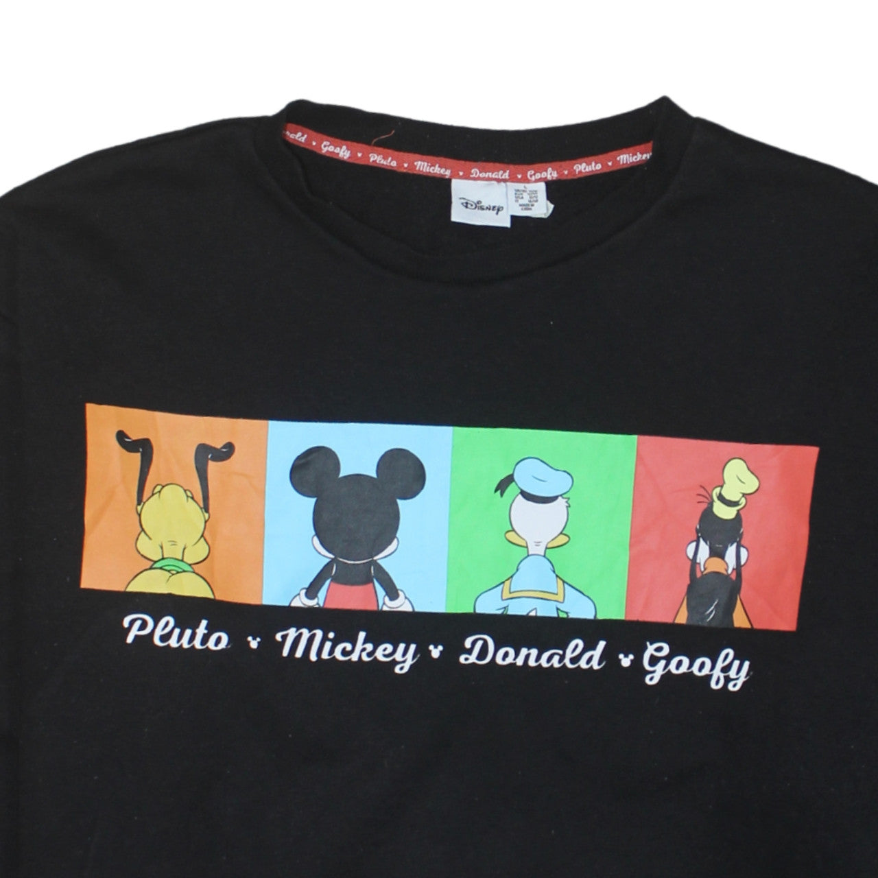Disney Women Black Graphic Mickey Goofy Donald Pluto Sweatshirt L